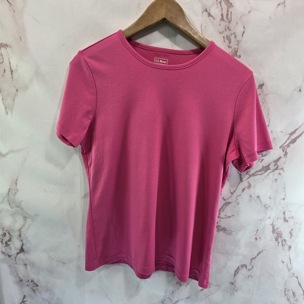 LL Bean T Shirt Womens Medium Hot Pink Tee Short Sleeve Supima Crop Magenta
